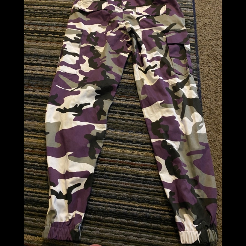 Purple black camouflage baggy pants